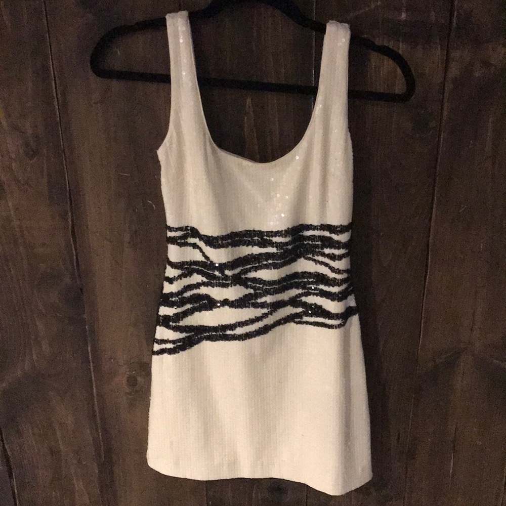 BEBE Black and white sequin dress